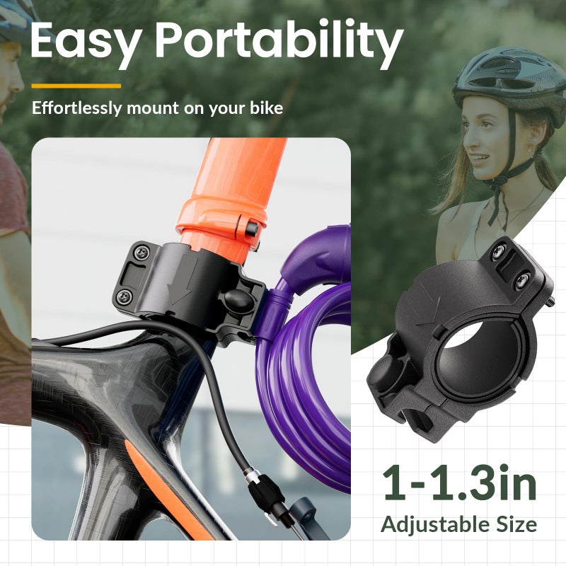 Titanker Bike Lock, 4 Feet Security Resettable Combination Coiling Bike Cable Locks with Mounting Bracket, 1/2 Inch Diameter (Purple) - Image 5